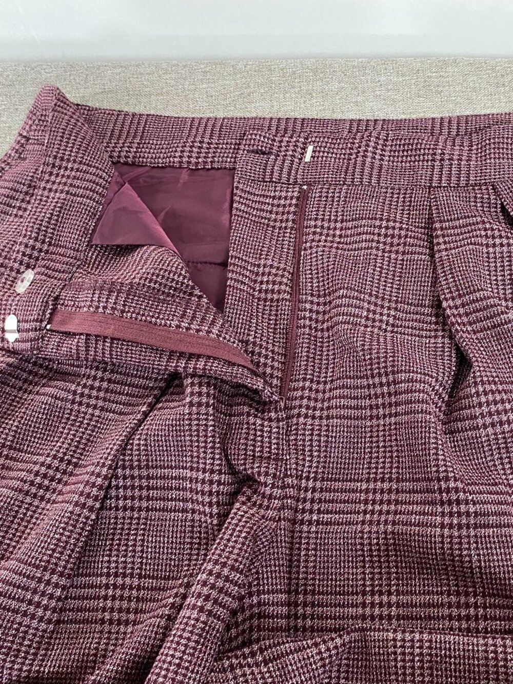 Worthington Wide Leg Dress Pants Women's 14 High Rise Burgundy Houndstooth - Picture 4 of 14